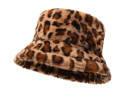 Leopard Print Faux Fur Bucket Hat