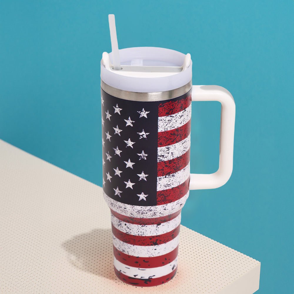 American Flag Studded Stainless Steel Tumbler with Handle - Hautefull