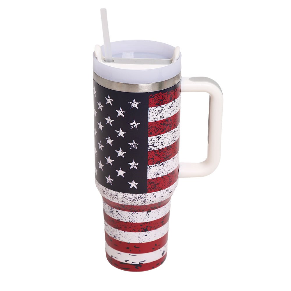 American Flag Studded Stainless Steel Tumbler with Handle - Hautefull
