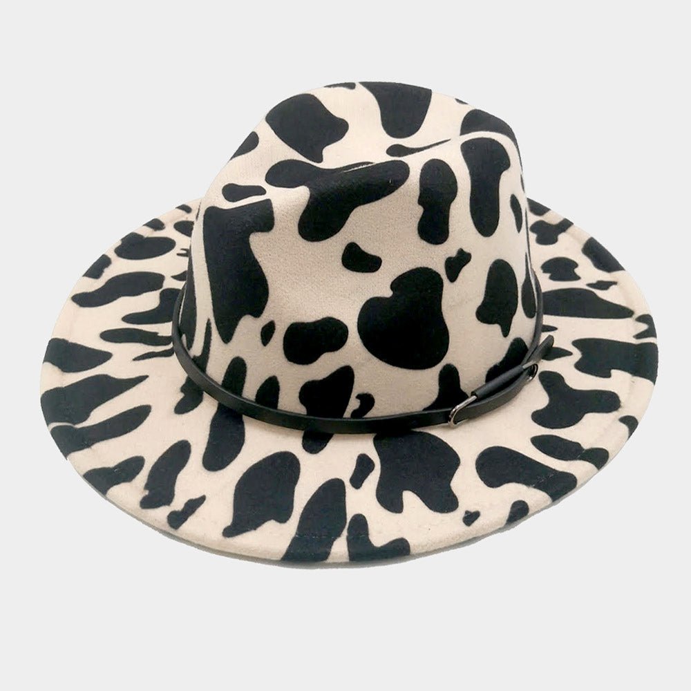 Animal Print Faux Leather Panama Belted Hat - Hautefull