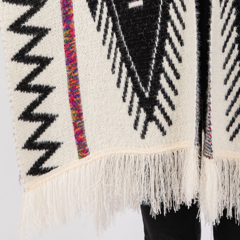 Aztec Print Fringe Ruana Wrap - Hautefull