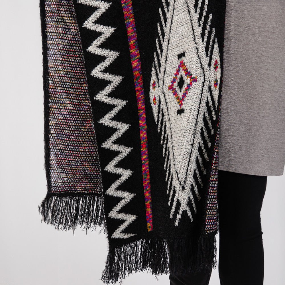 Aztec Print Fringe Ruana Wrap - Hautefull