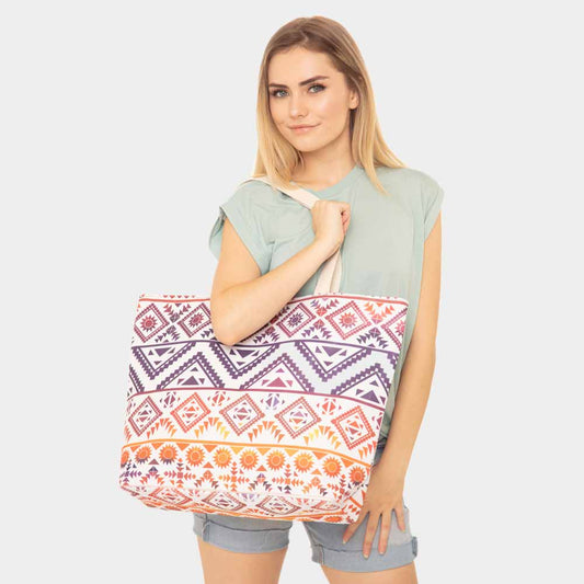 Aztec Tribal Print Beach Tote Bag - Hautefull