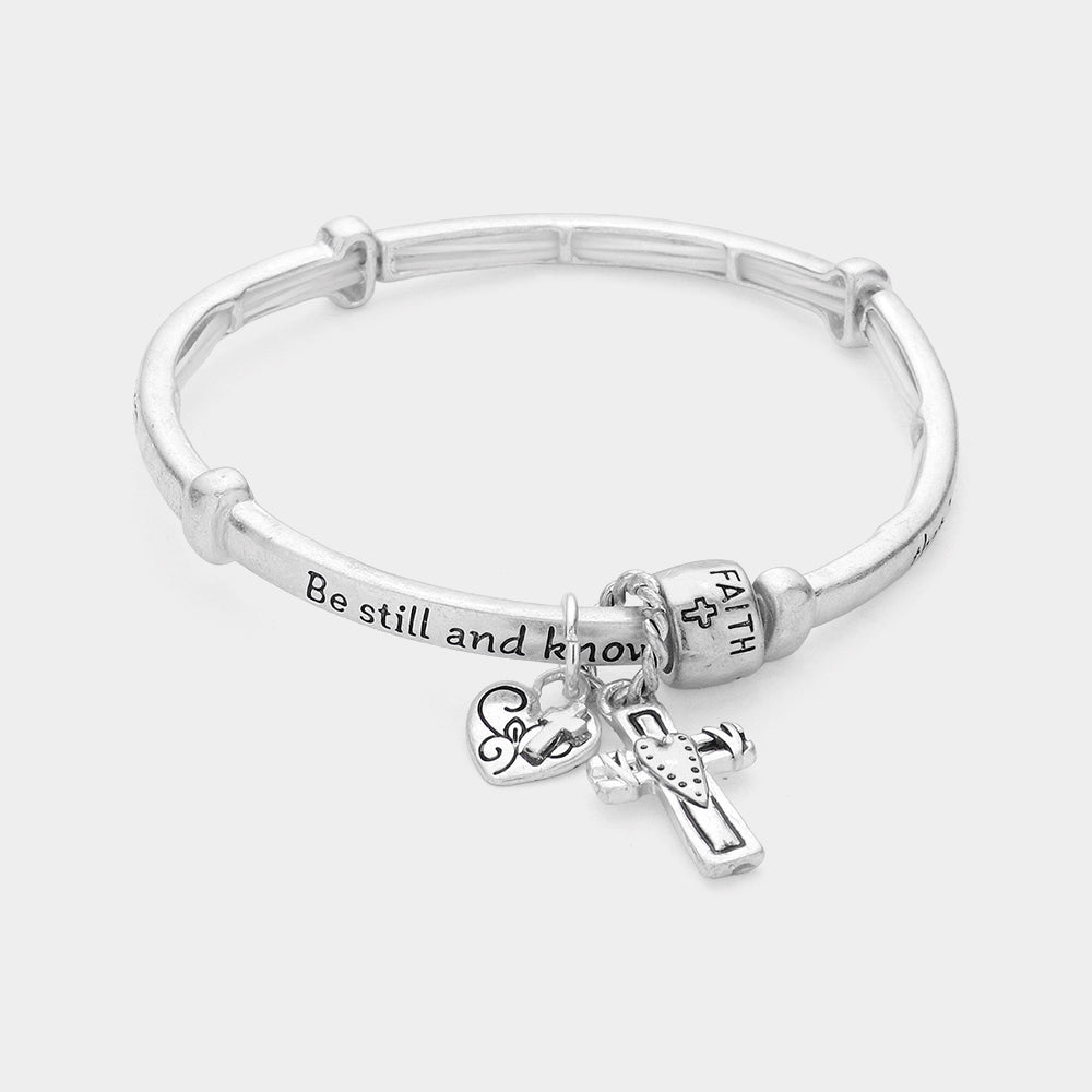 Be Still: Psalm 46:10 Cross Charm Stretch Bracelet - Hautefull