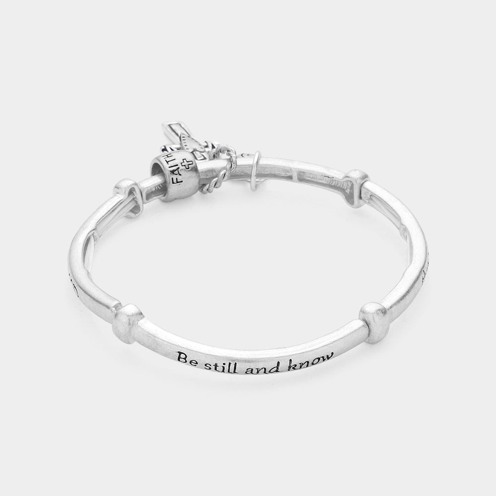 Be Still: Psalm 46:10 Cross Charm Stretch Bracelet - Hautefull