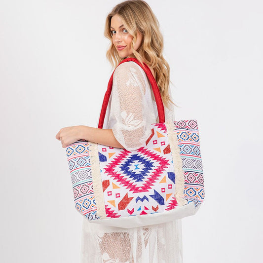 Bohemian Tribal Pattern Fringe Tote Bag - Hautefull