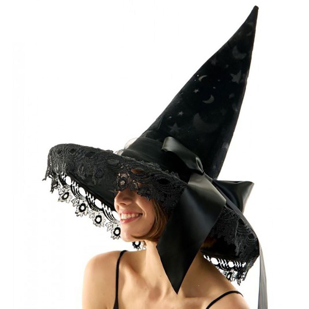 Bow Witch Hat with Flower Lace for Halloween Costume - Hautefull