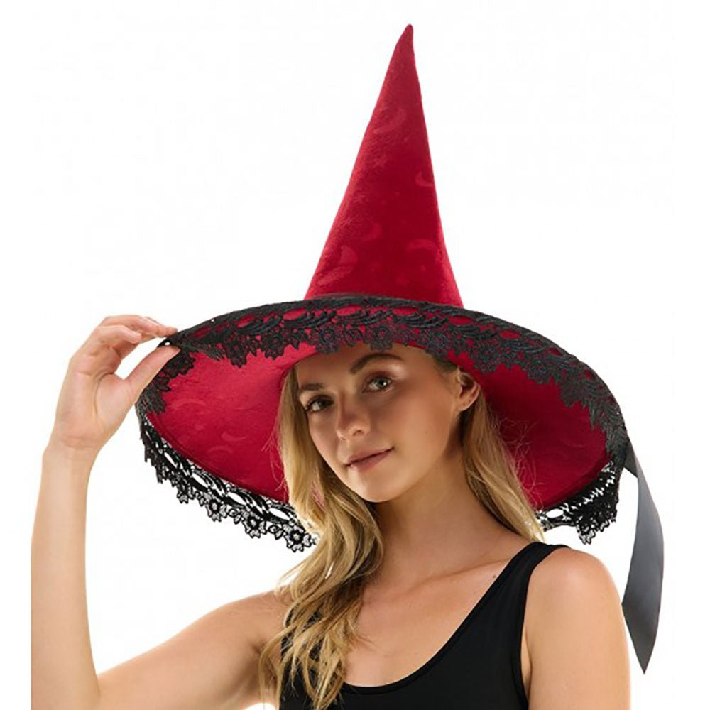 Bow Witch Hat with Flower Lace for Halloween Costume - Hautefull