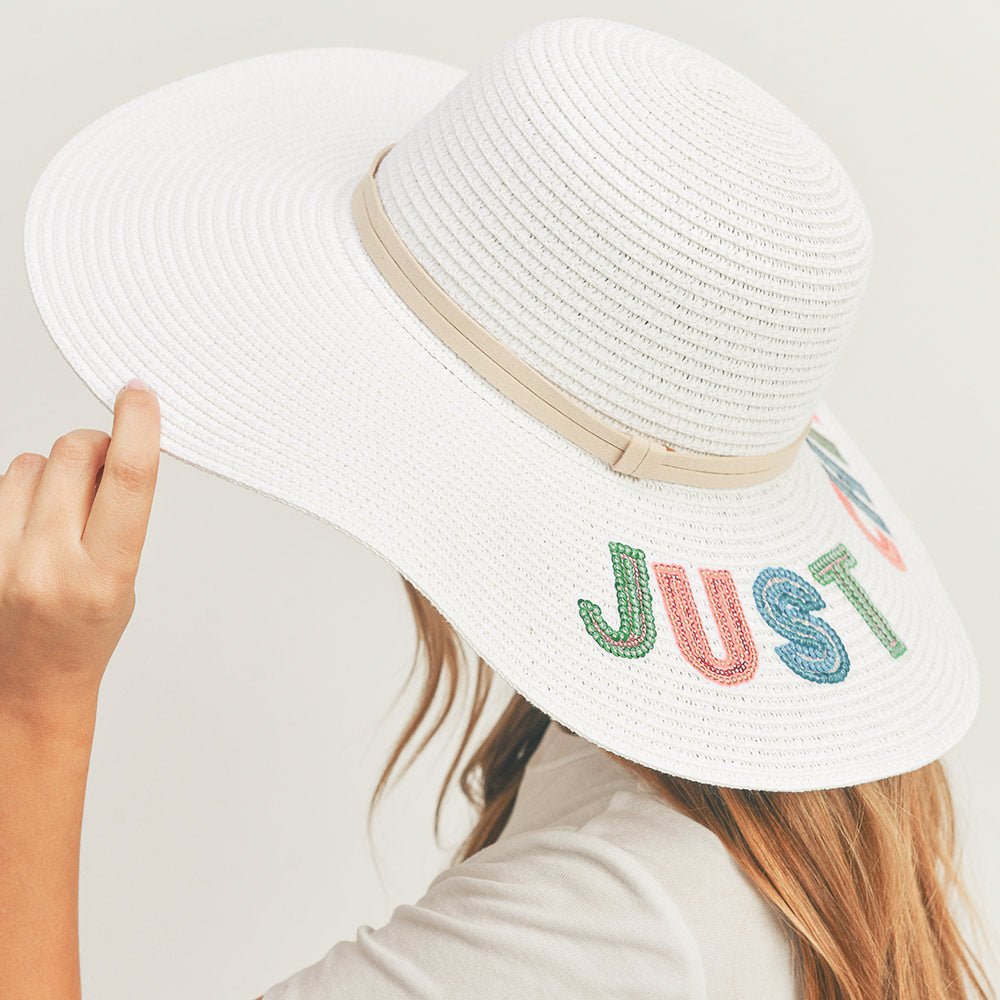 "Chill Out" Sequin Message Straw Panama Hat - Hautefull