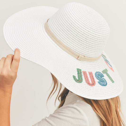 "Chill Out" Sequin Message Straw Panama Hat - Hautefull
