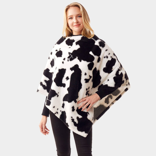 Cow Printed Soft Poncho for Women - Hautefull