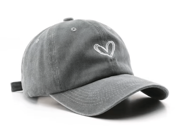 Embroidered Peach Heart Denim Baseball Hat - Hautefull