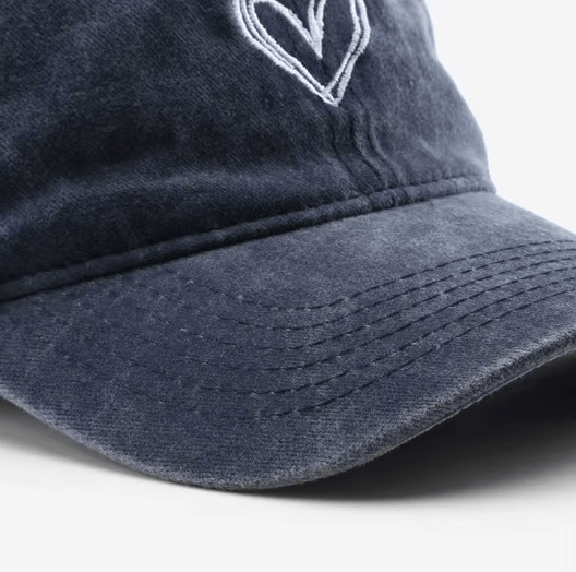 Embroidered Peach Heart Denim Baseball Hat - Hautefull