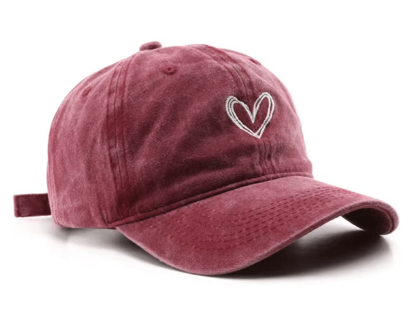 Embroidered Peach Heart Denim Baseball Hat - Hautefull