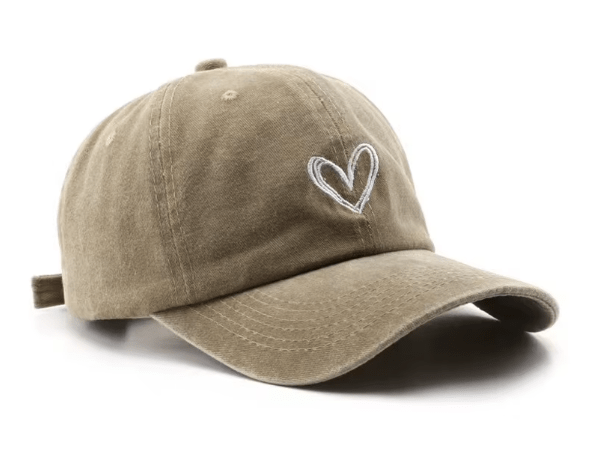 Embroidered Peach Heart Denim Baseball Hat - Hautefull