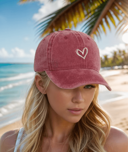 Embroidered Peach Heart Denim Baseball Hat - Hautefull