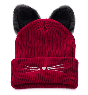 Faux Fur Cat Ear Beanie for Women - Hautefull