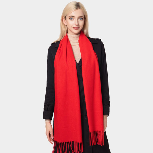 Fringe - Trimmed Solid Oblong Scarf - Hautefull