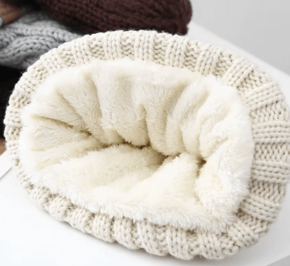 Fur Lined Knit Beanie Hat - Hautefull