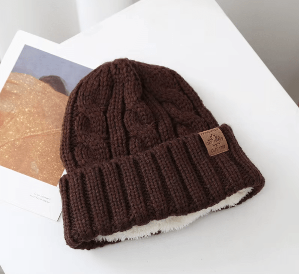 Fur Lined Knit Beanie Hat - Hautefull