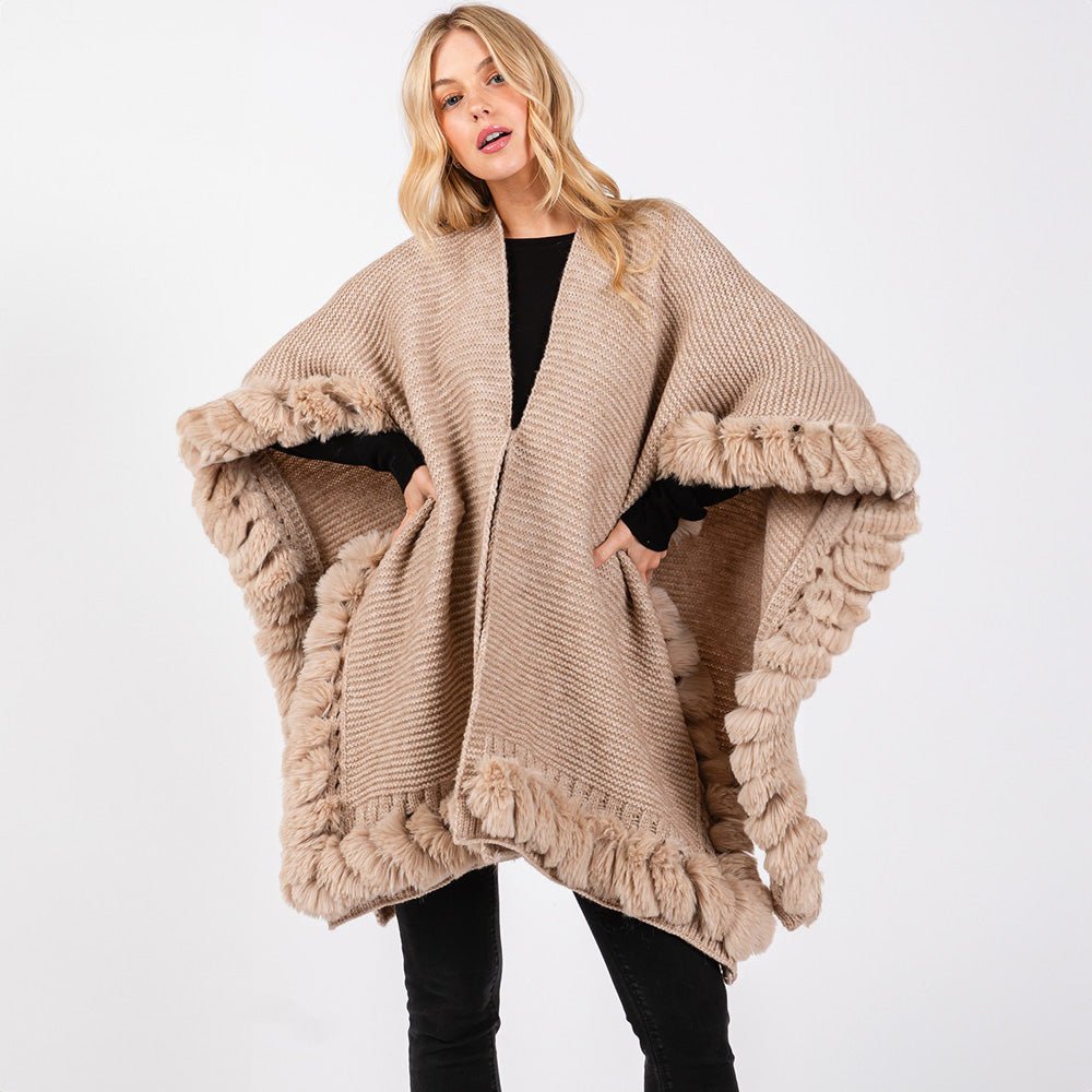 Fur Trimmed Winter Cape for Women - Hautefull