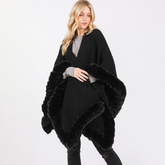 Fur Trimmed Winter Cape for Women - Hautefull