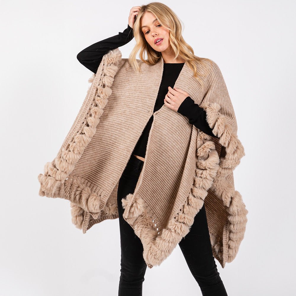 Fur Trimmed Winter Cape for Women - Hautefull