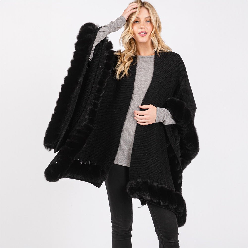 Fur Trimmed Winter Cape for Women - Hautefull