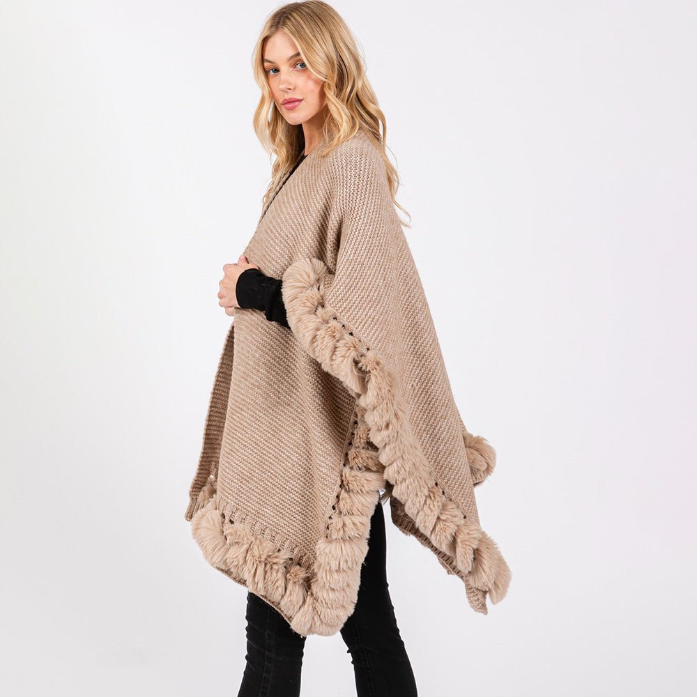 Fur Trimmed Winter Cape for Women - Hautefull