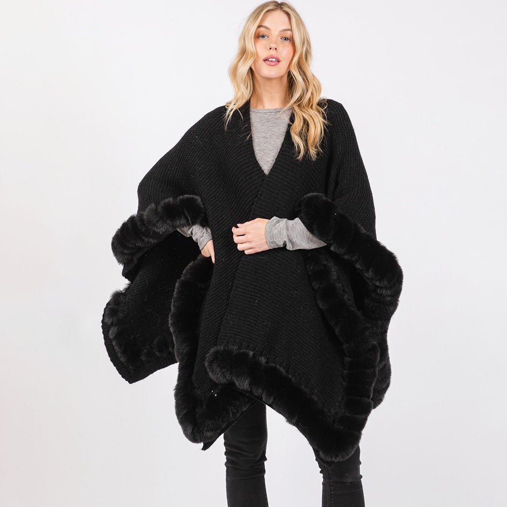 Fur Trimmed Winter Cape for Women - Hautefull