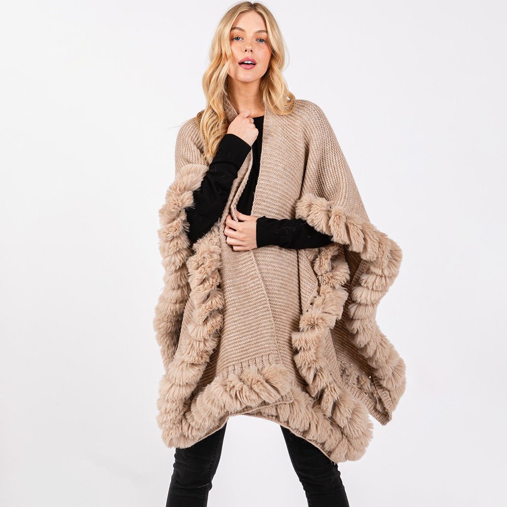 Fur Trimmed Winter Cape for Women - Hautefull