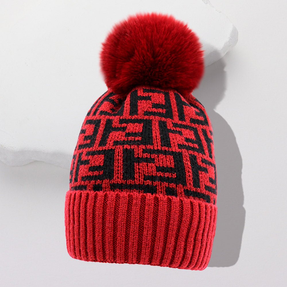 Geometric Print Pom Beanie Hat for Winter - Hautefull