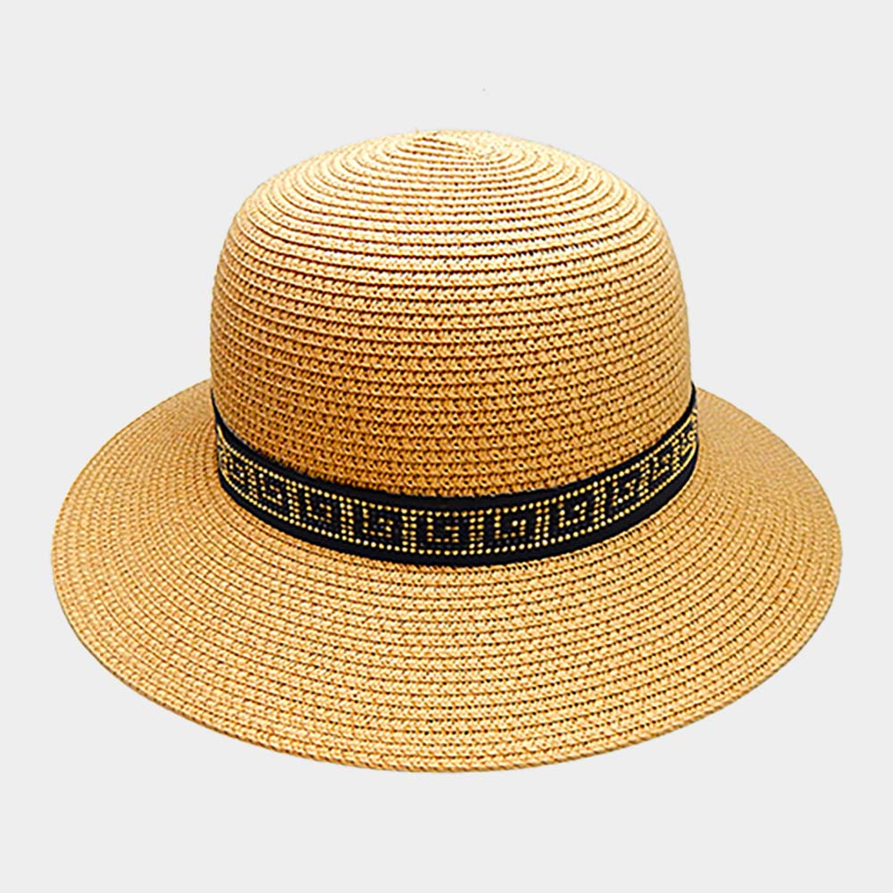Greek Pattern Band Straw Sun Hat - Hautefull