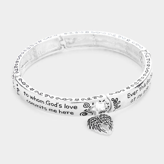 Guardian Angel Prayer Metal Charm Stretch Bracelet - Hautefull