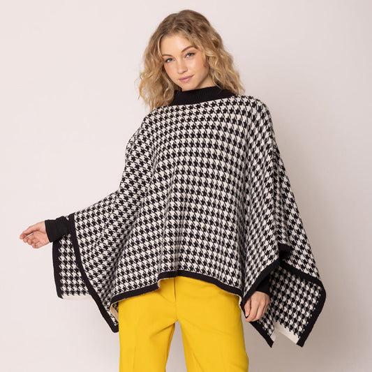 Houndstooth Knit Poncho for Women - Hautefull