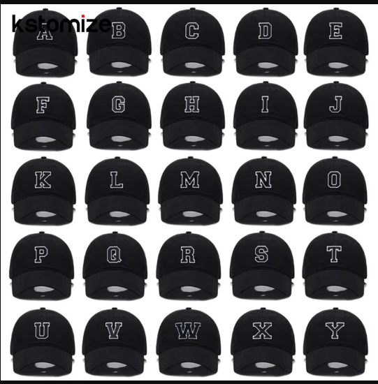 Initial Letter A - Z Embroidered Black Baseball Cap – Adjustable Cotton Snapback - Hautefull