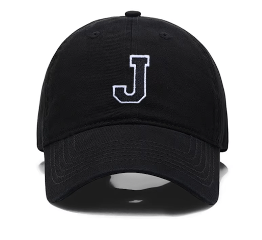 Initial Letter A - Z Embroidered Black Baseball Cap – Adjustable Cotton Snapback - Hautefull