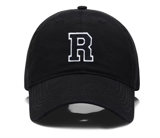 Initial Letter A - Z Embroidered Black Baseball Cap – Adjustable Cotton Snapback - Hautefull