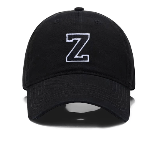 Initial Letter A - Z Embroidered Black Baseball Cap – Adjustable Cotton Snapback - Hautefull