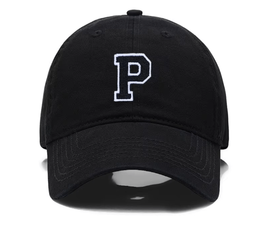 Initial Letter A - Z Embroidered Black Baseball Cap – Adjustable Cotton Snapback - Hautefull