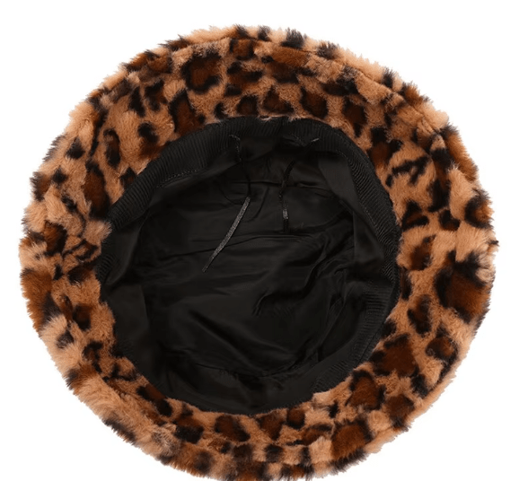 Leopard Print Faux Fur Bucket Hat - Hautefull