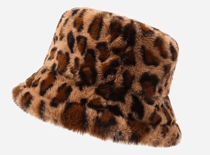 Leopard Print Faux Fur Bucket Hat - Hautefull