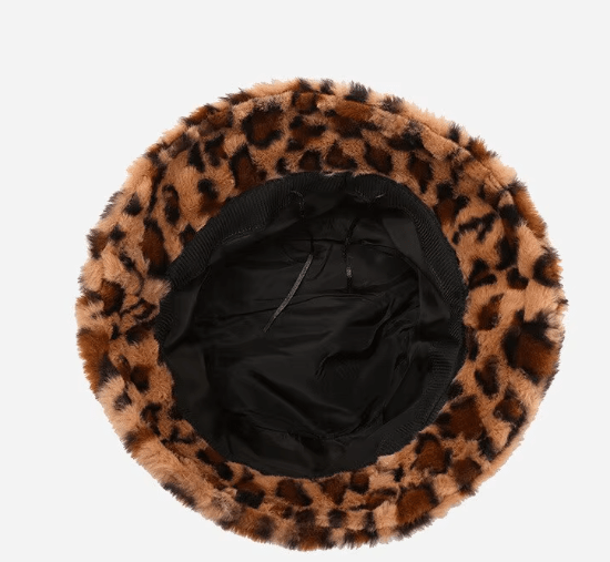 Leopard Print Faux Fur Bucket Hat - Hautefull