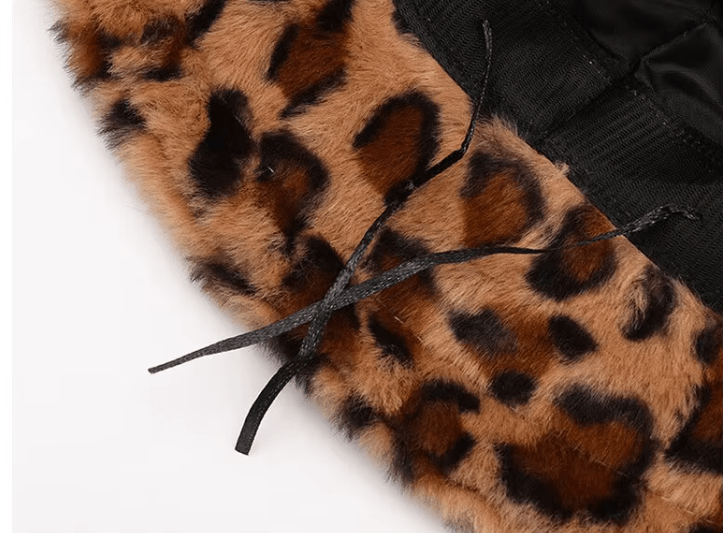 Leopard Print Faux Fur Bucket Hat - Hautefull