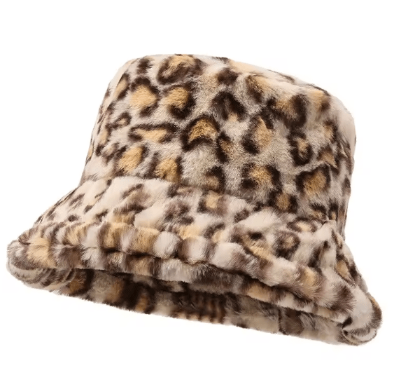 Leopard Print Faux Fur Bucket Hat - Hautefull