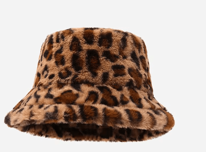 Leopard Print Faux Fur Bucket Hat - Hautefull