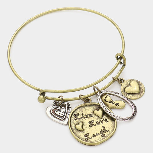 "Live Love Laugh" Heart Charm Bracelet - Hautefull