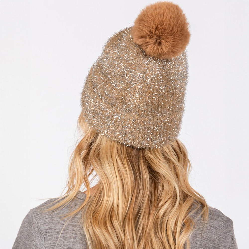 Lurex Pom Beanie Hat for Women - Hautefull