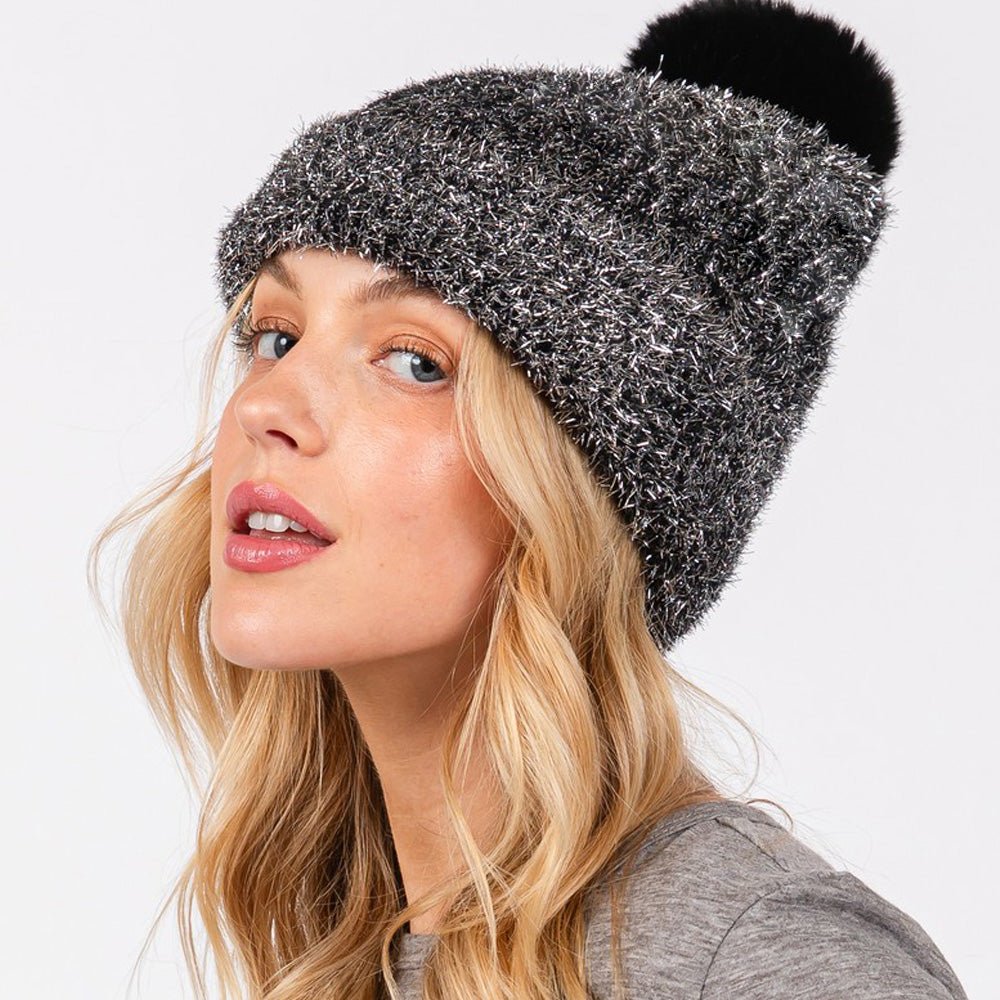 Lurex Pom Beanie Hat for Women - Hautefull