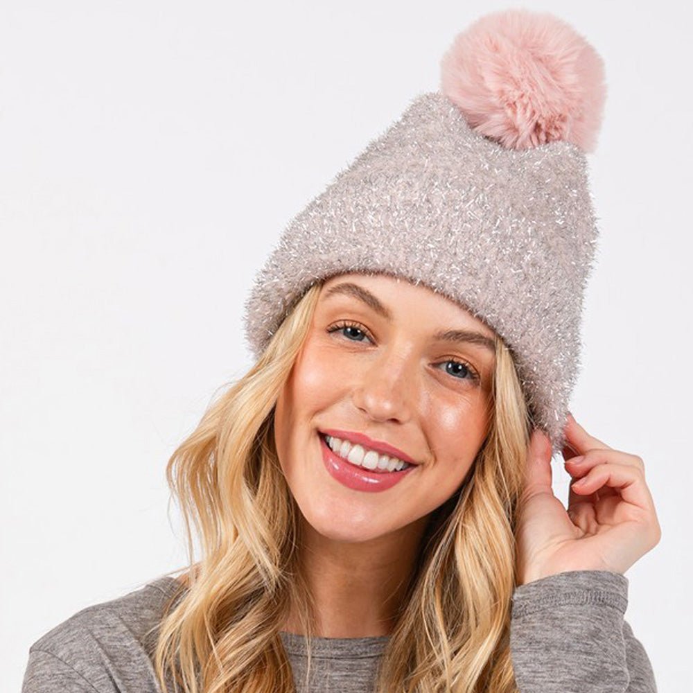 Lurex Pom Beanie Hat for Women - Hautefull